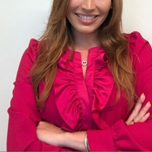 J Crew Pink Ruffle Long Sleeved Blouse